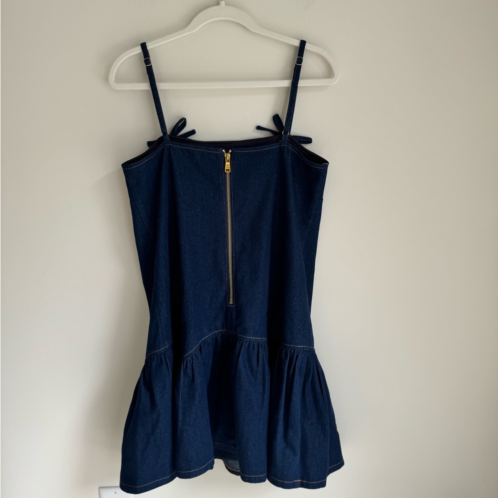 Avec Les Filles Dark Wash Denim Ruffle Mini Dress – Size M - Picture 5 of 8